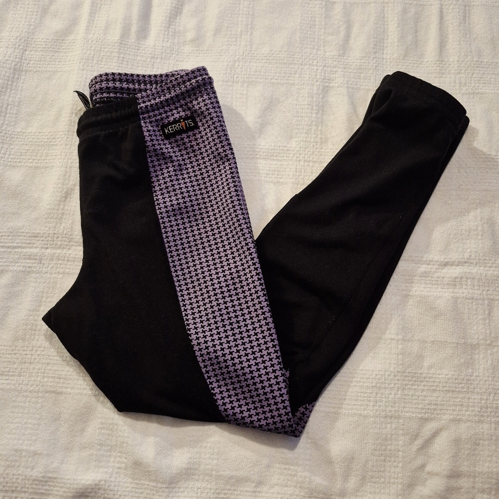 Kerrits girls XL equestrian riding tights, black and purple houndstooth VGUC